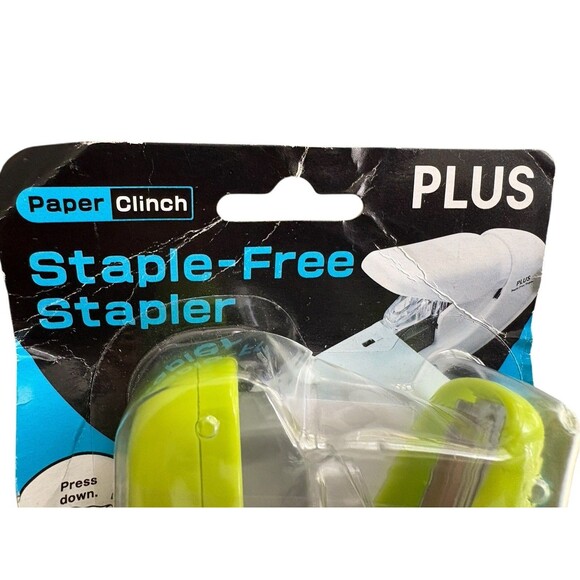 Plus Paper Clinch Staple Free Stapler Green 5 Sheet Capacity Tabs Interlock New! - Picture 4 of 9